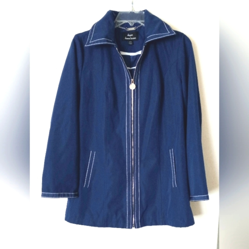 Dennis Basso XXS women's all seasons Navy & white coat with removable ho…